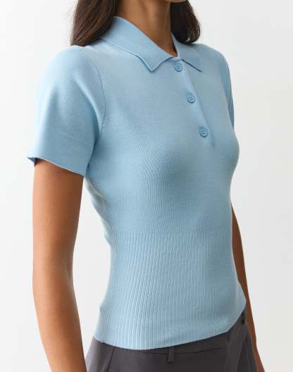 Knit Rib Waist Polo Top