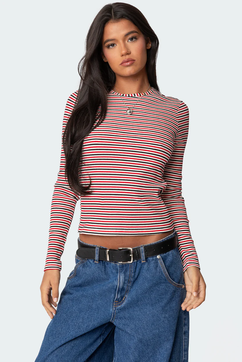 Corina Ribbed Stripey Long Sleeve T Shirt