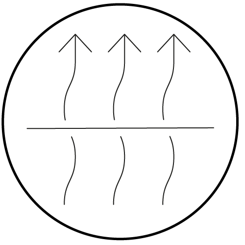 Icon of air currents rising from a flat surface on a white background.