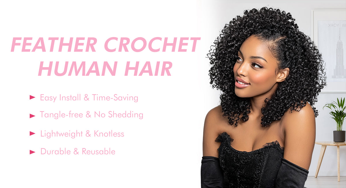 Geeta Hair Feather Crochet Human Hair All Textures Miracle Knots Friendly for Boho Braids Pre-Separated Time-Saving Design
