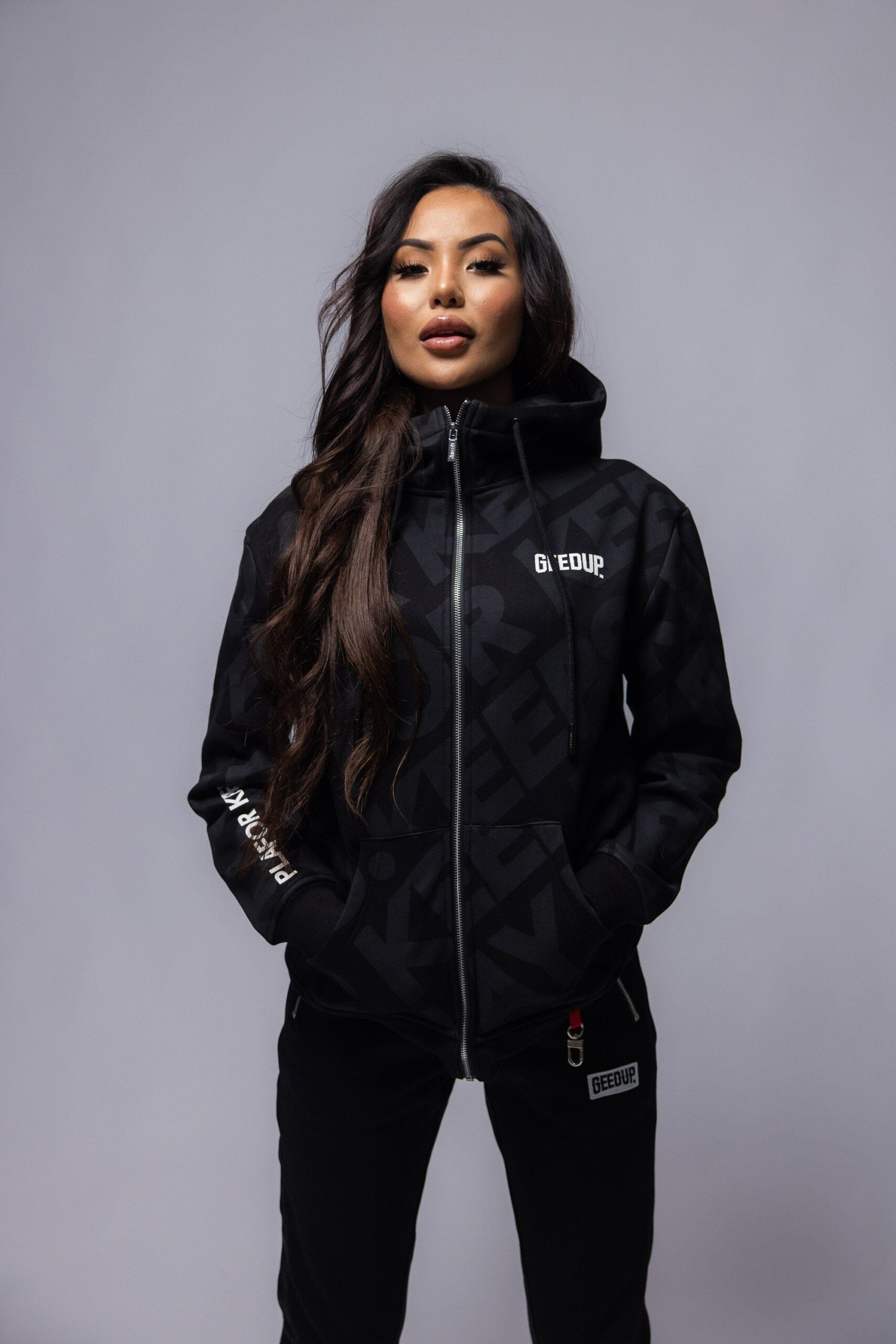 Geedup Hoodie PFK Monogram Zip Jacket Black