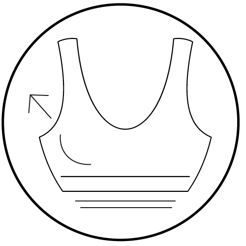 Icon of a sports bra showcasing removeable padding on a white background.
