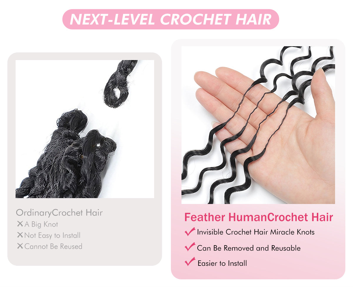Geeta Hair Feather Crochet Human Hair All Textures Miracle Knots Friendly for Boho Braids Pre-Separated Time-Saving Design