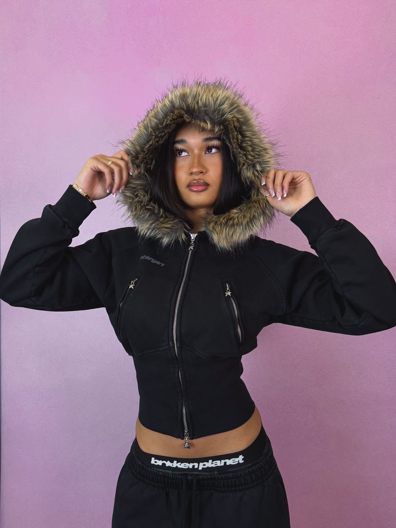 Faux Fur Zip-Up Hoodie