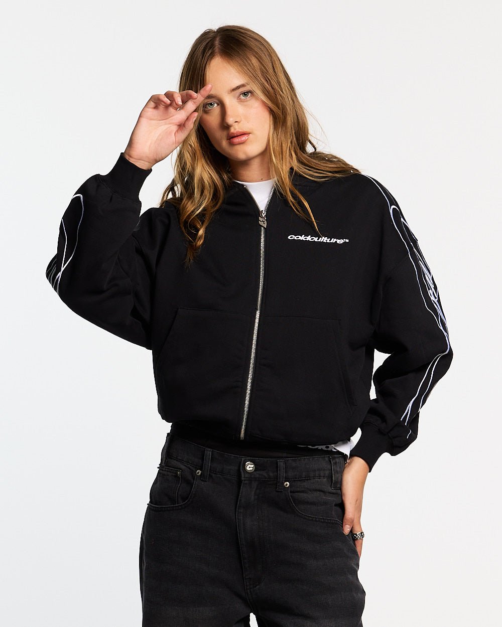 NEW SCRIPT ZIP HOODIE BLACK