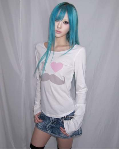 "I Love Mustache" Y2K Cotton Long Sleeve Tee | Grey & White Available