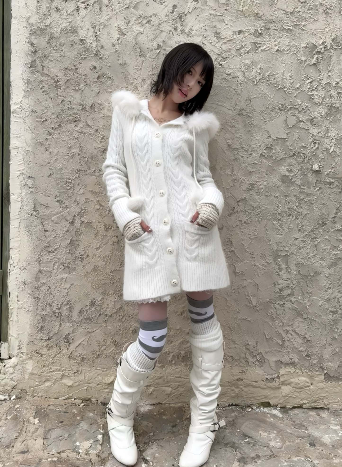 Angel Wings Long Knit Cardigan – Black & White