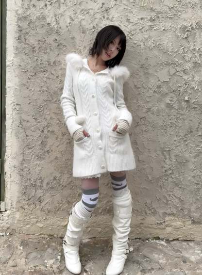 Angel Wings Long Knit Cardigan – Black & White