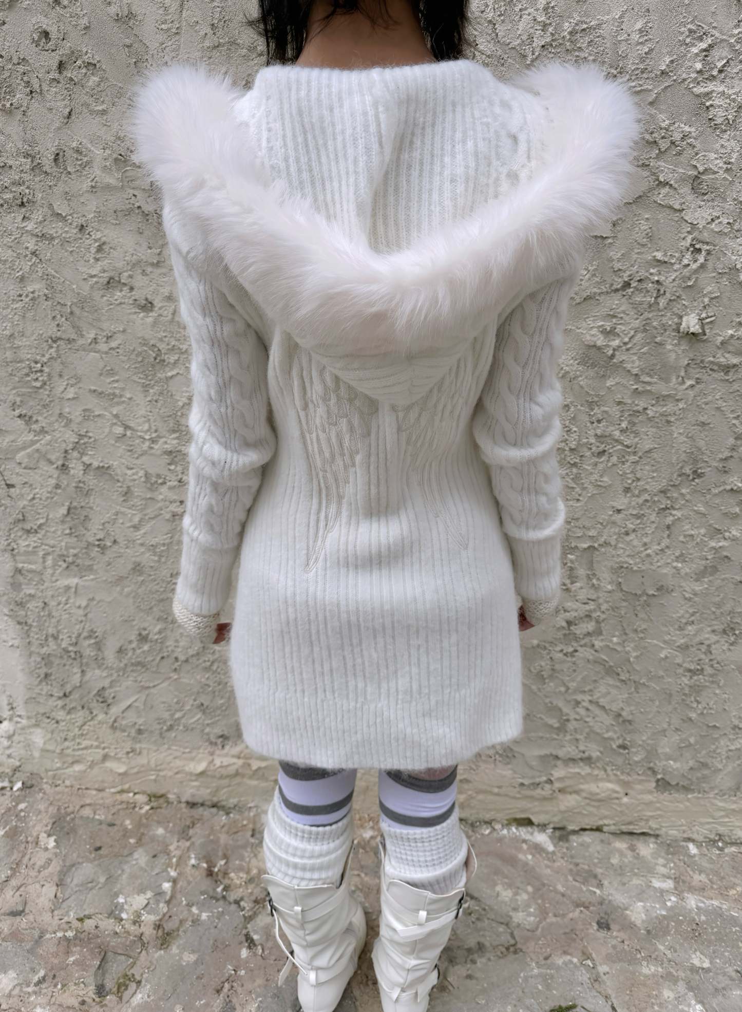 Angel Wings Long Knit Cardigan – Black & White