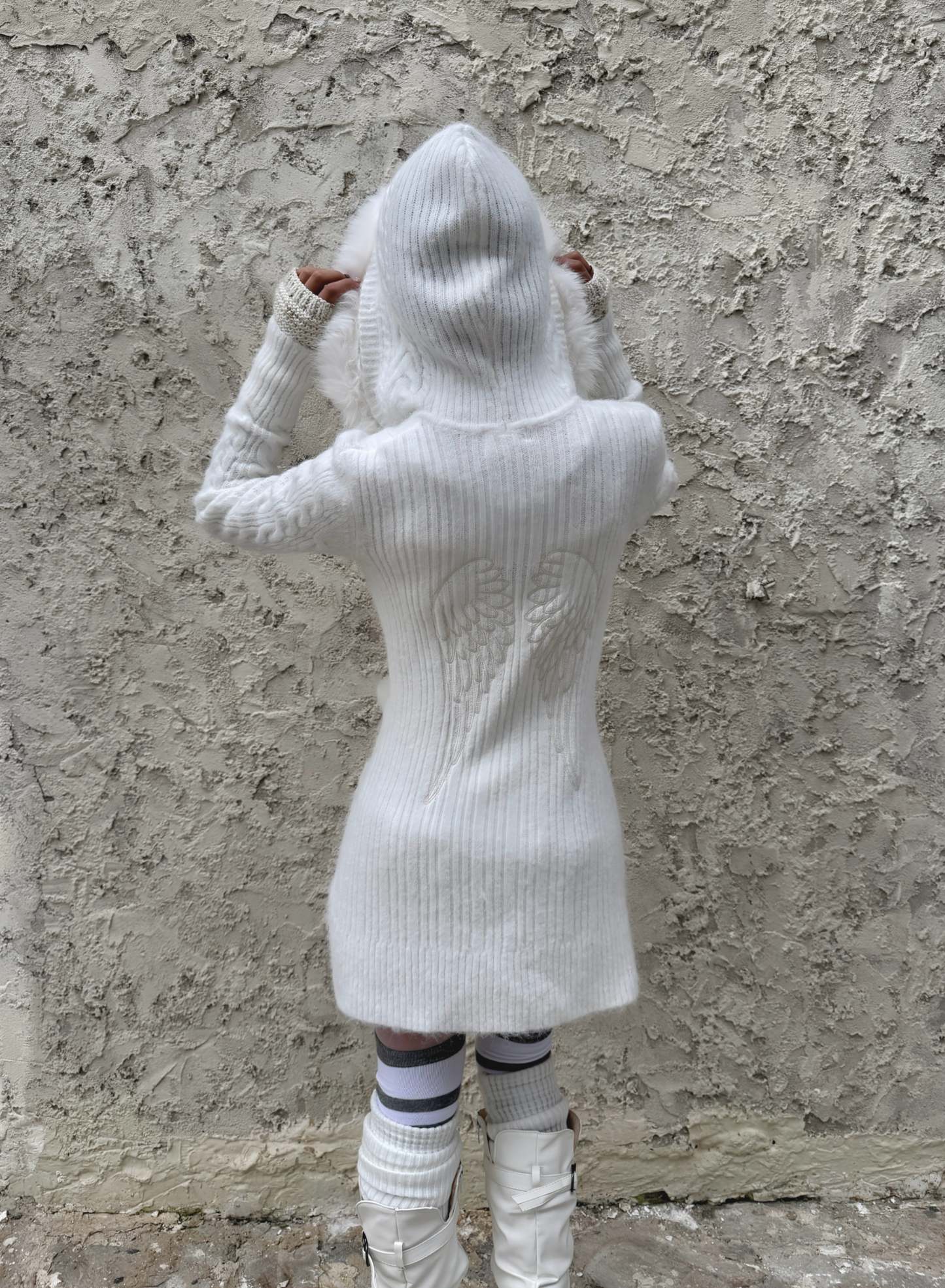 Angel Wings Long Knit Cardigan – Black & White