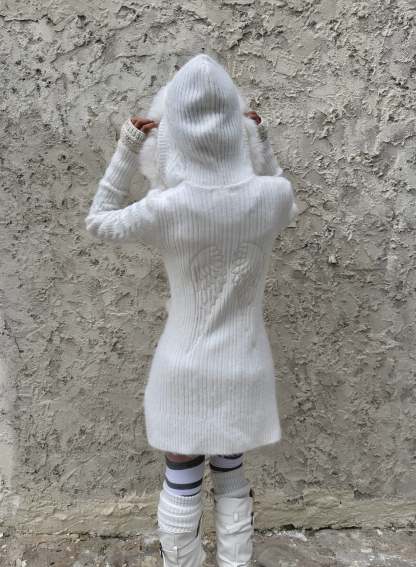 Angel Wings Long Knit Cardigan – Black & White