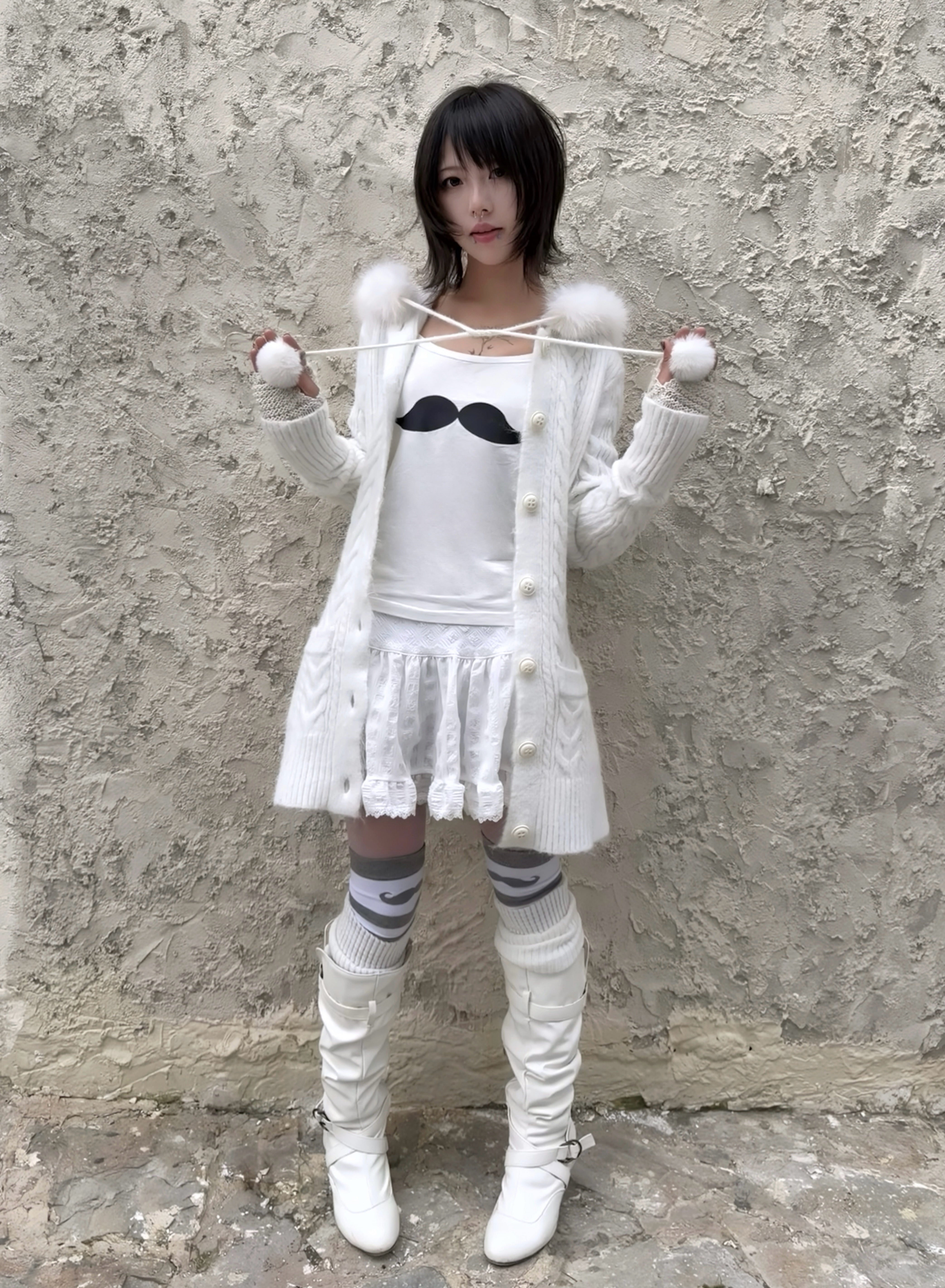 Angel Wings Long Knit Cardigan – Black & White