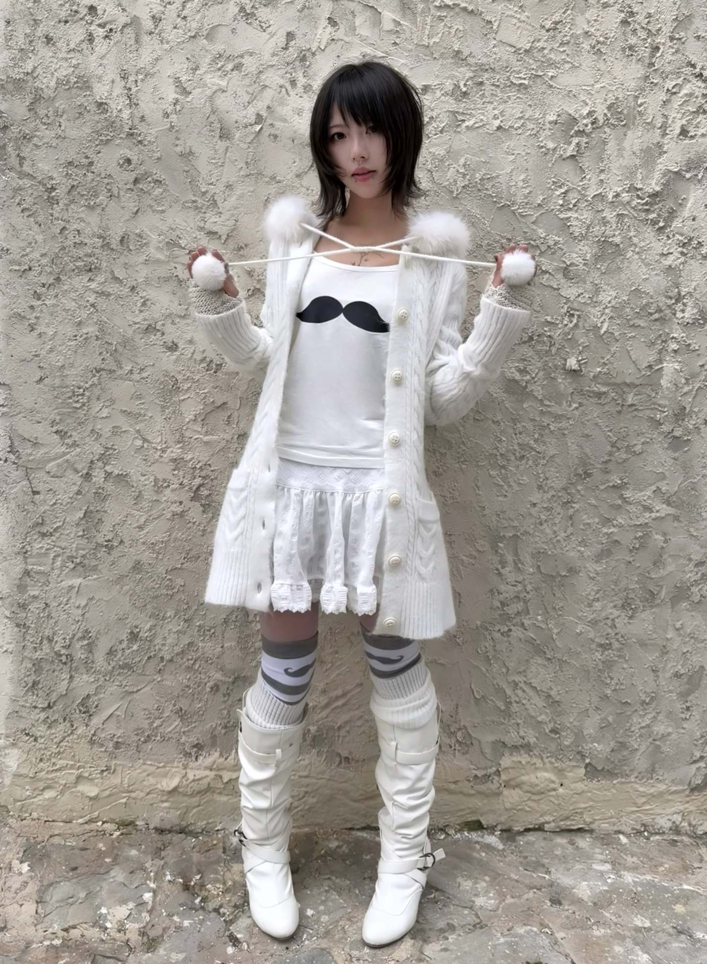 Angel Wings Long Knit Cardigan – Black & White