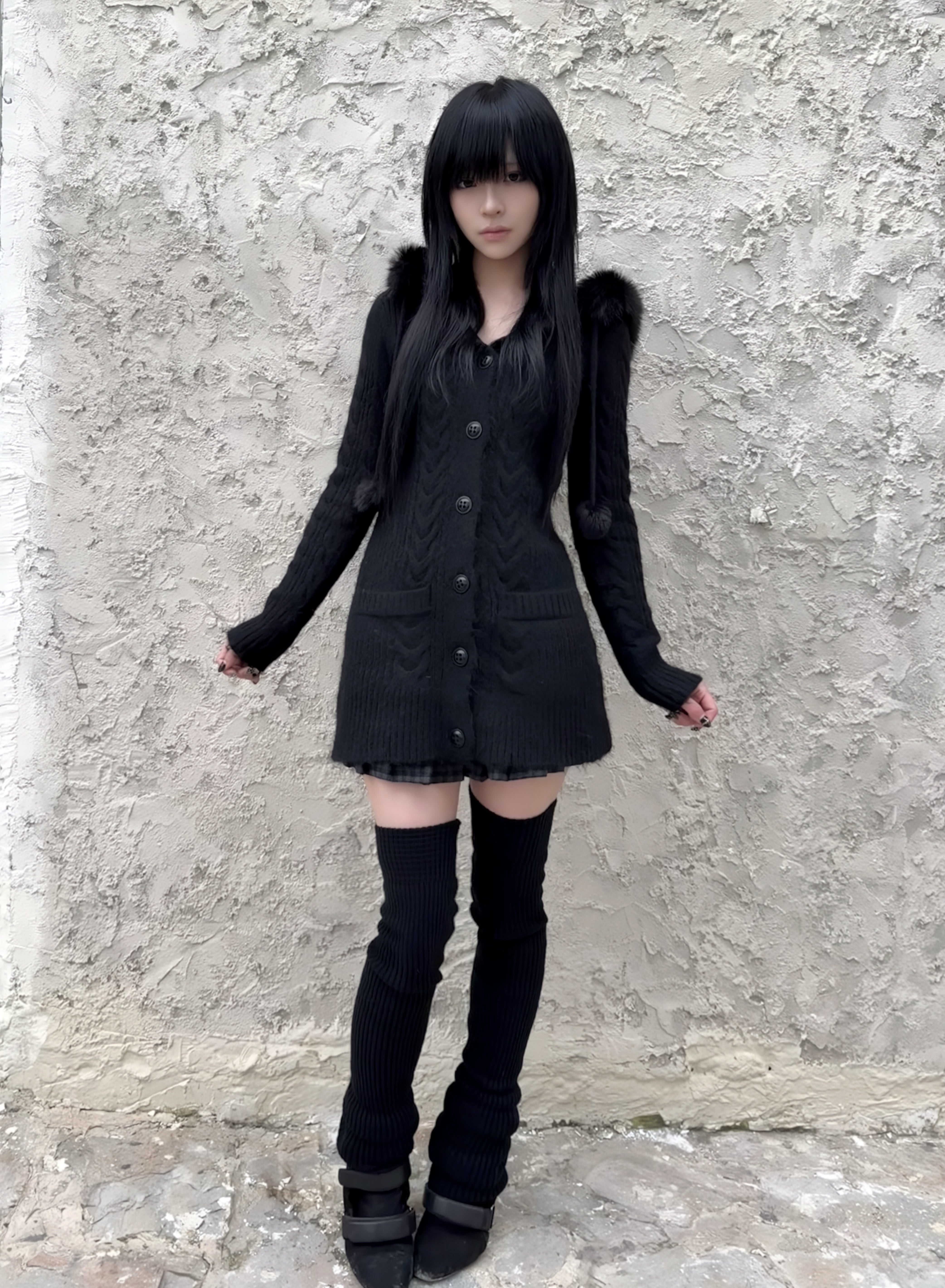 Angel Wings Long Knit Cardigan – Black & White