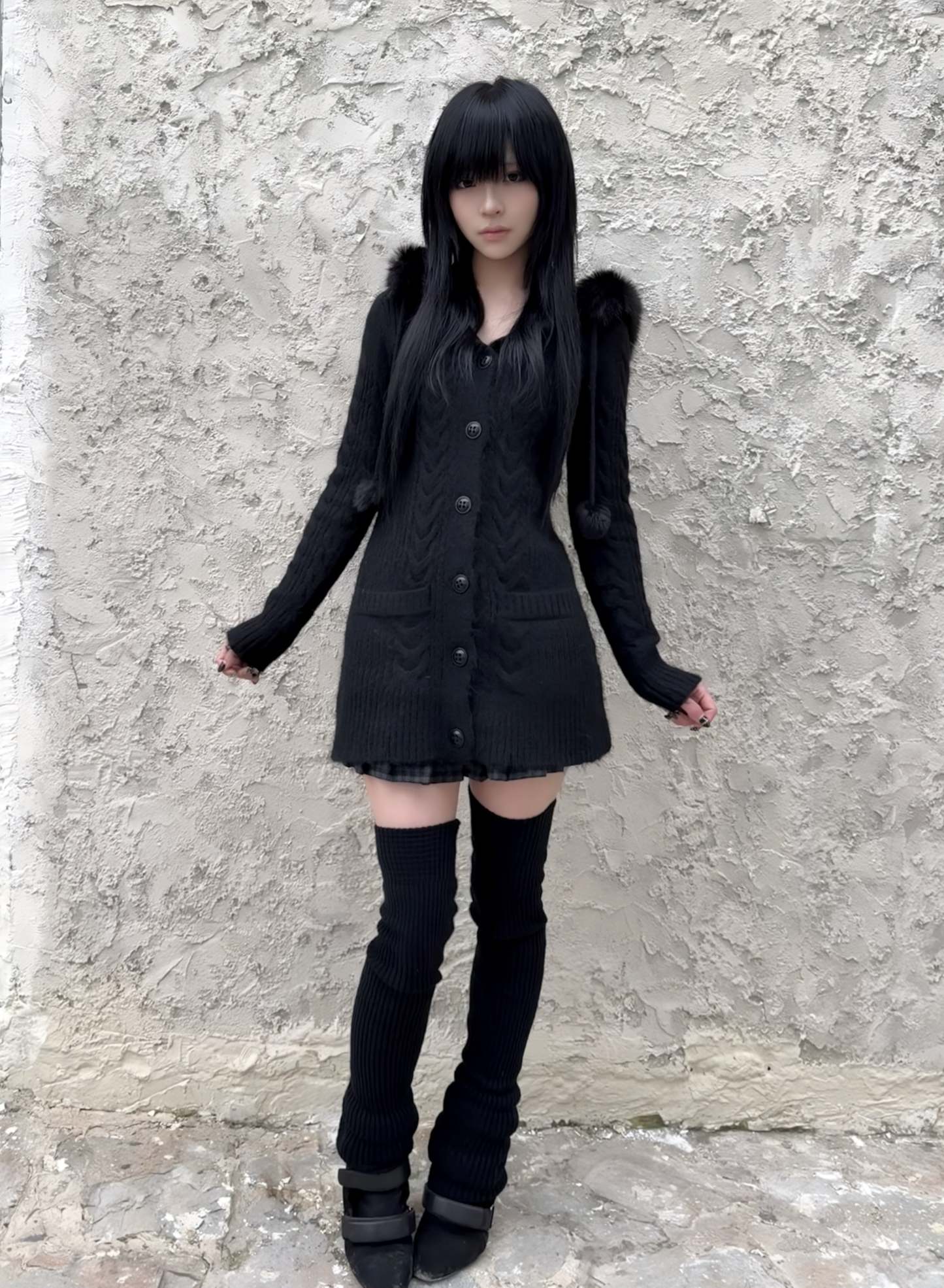Angel Wings Long Knit Cardigan – Black & White