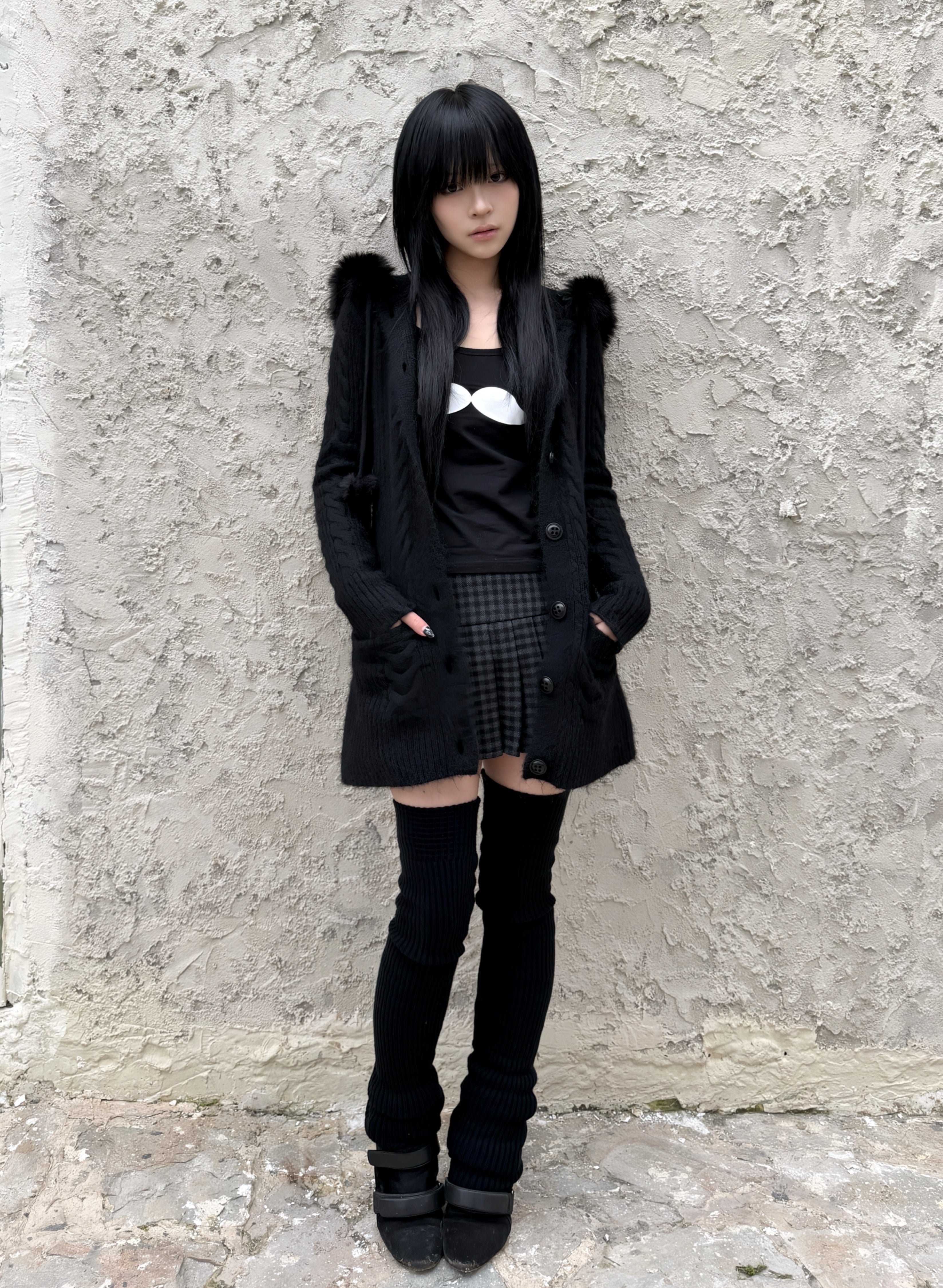 Angel Wings Long Knit Cardigan – Black & White