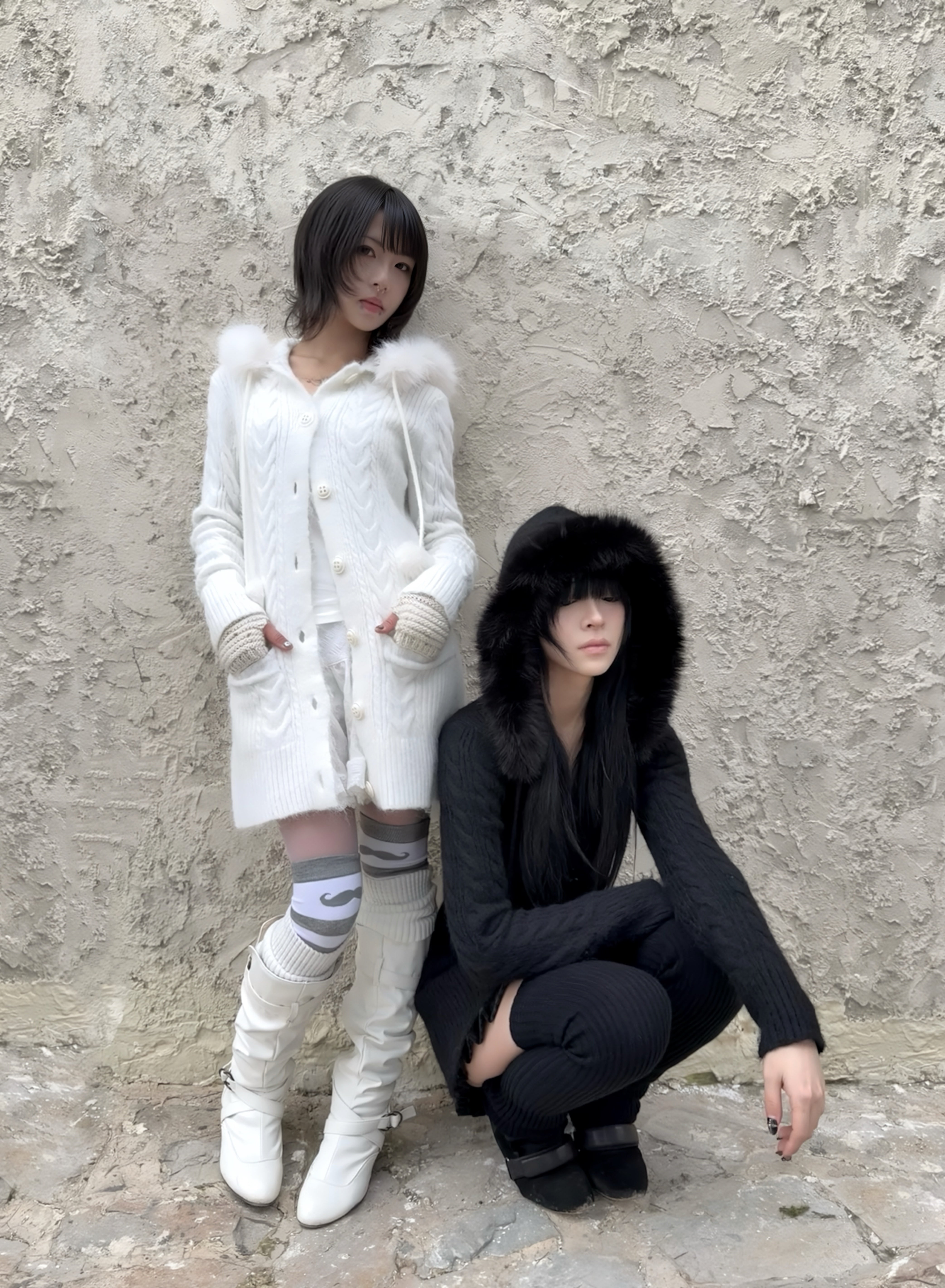 Angel Wings Long Knit Cardigan – Black & White