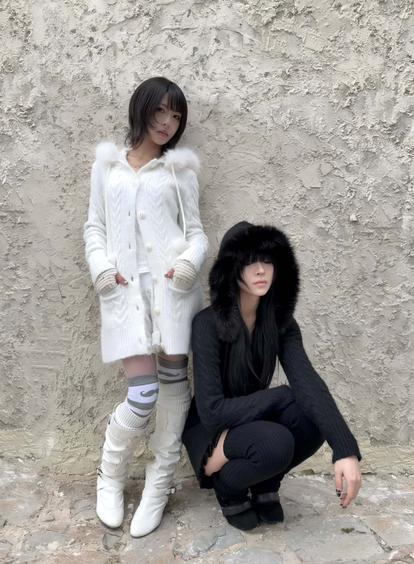 Angel Wings Long Knit Cardigan – Black & White