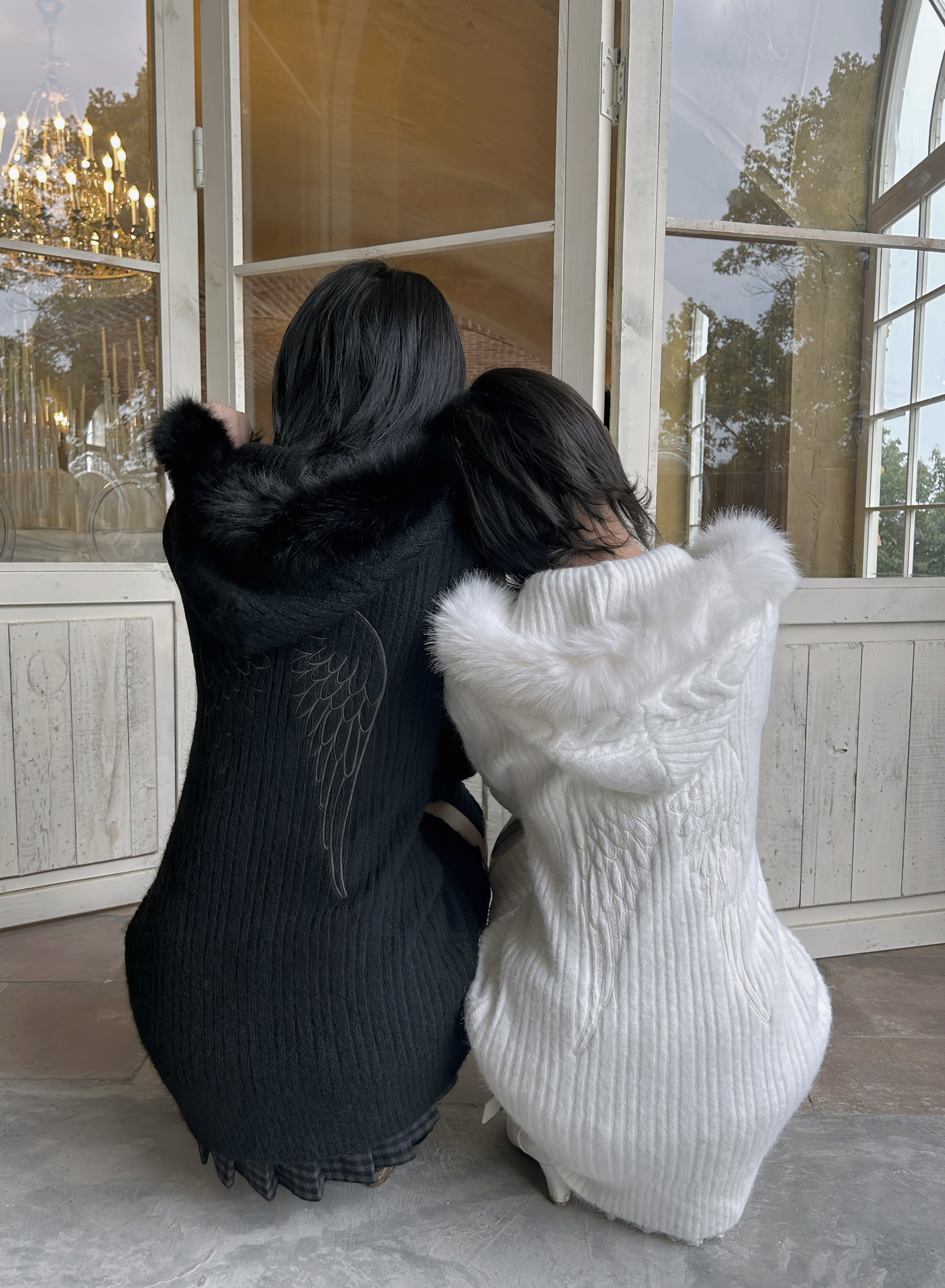 Angel Wings Long Knit Cardigan – Black & White