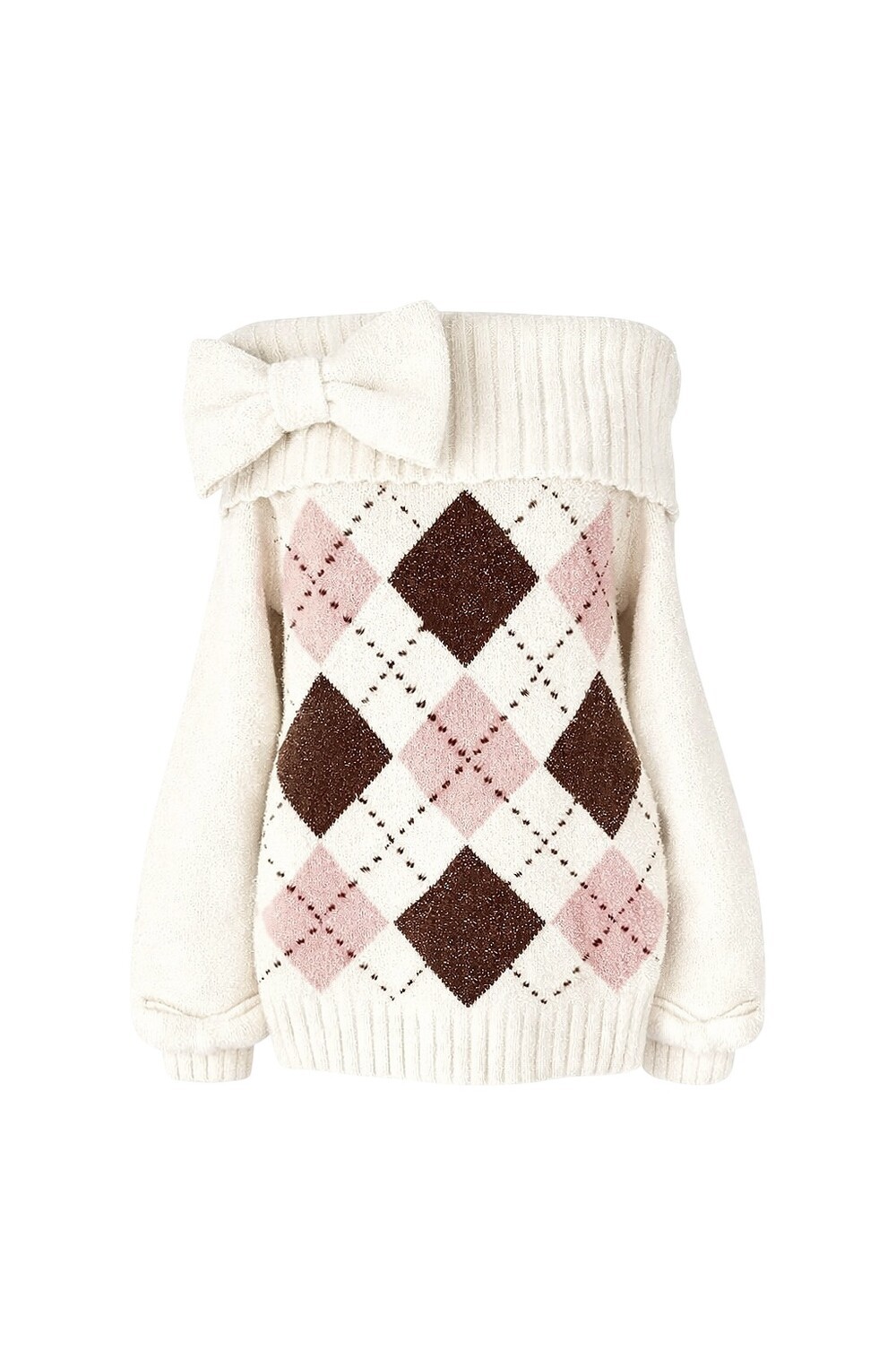 Ivory Argyle Off-Shoulder Knit