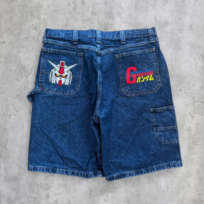 Embroidered Gundam jorts
