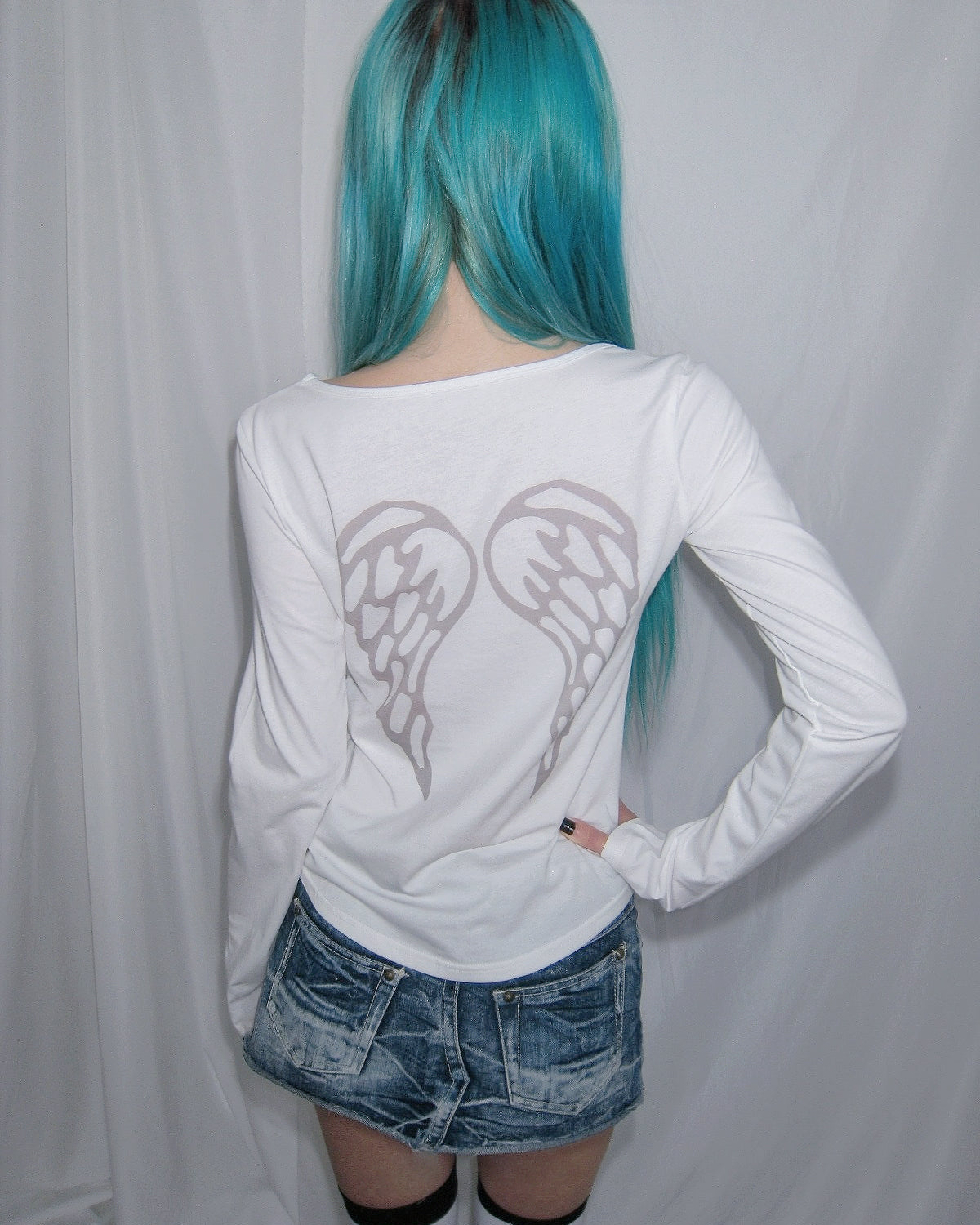 "I Love Mustache" Y2K Cotton Long Sleeve Tee | Grey & White Available