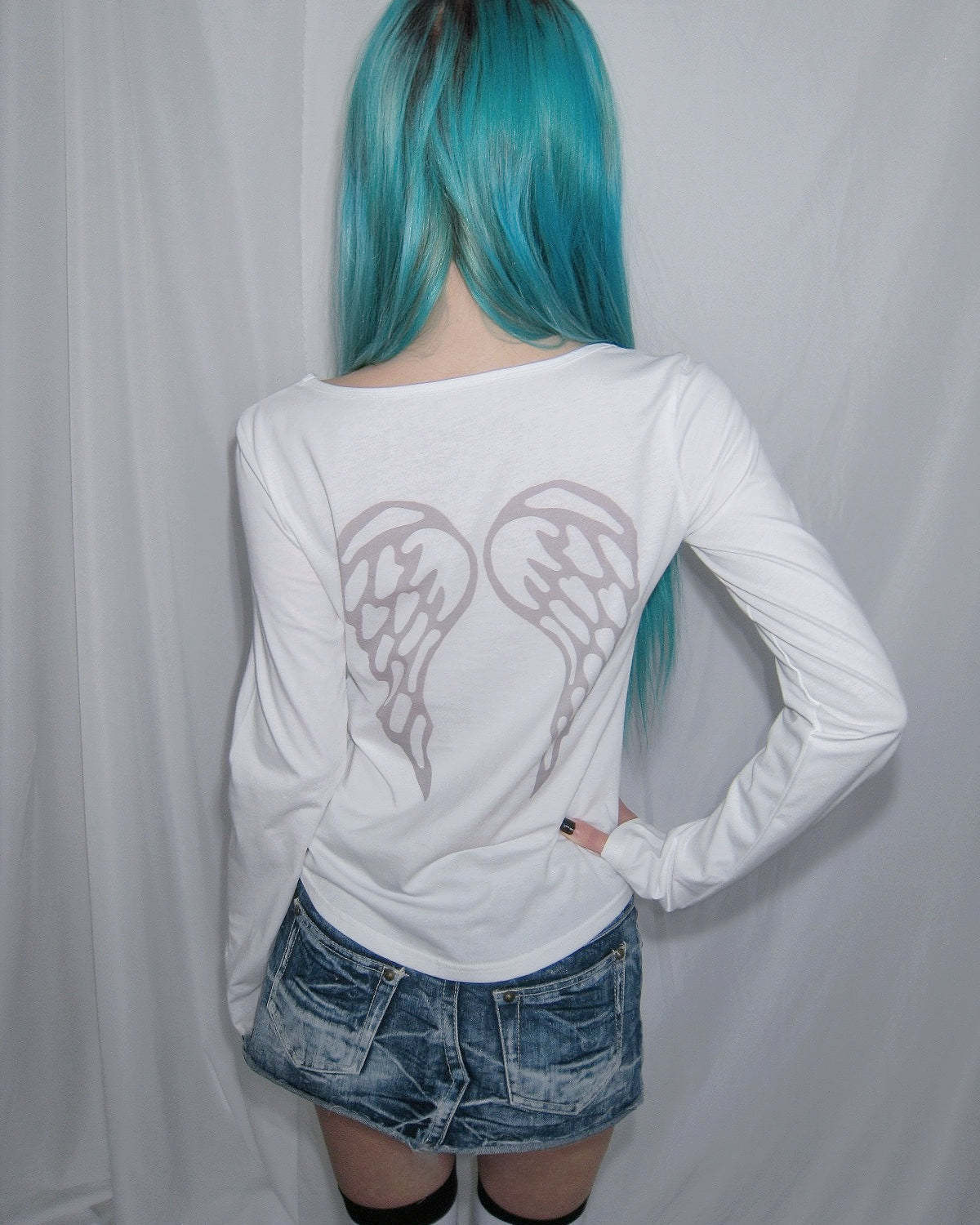 "I Love Mustache" Y2K Cotton Long Sleeve Tee | Grey & White Available