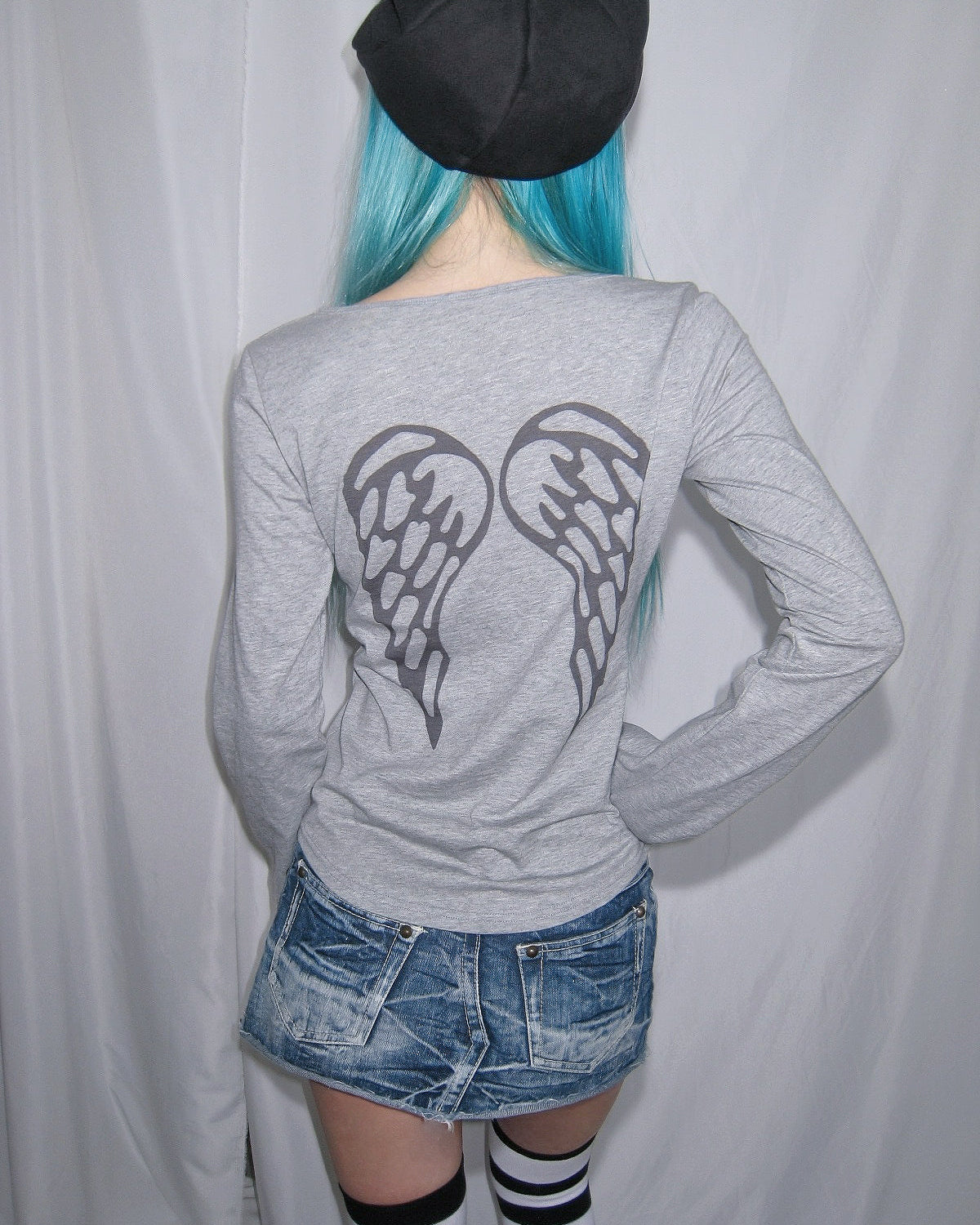 "I Love Mustache" Y2K Cotton Long Sleeve Tee | Grey & White Available