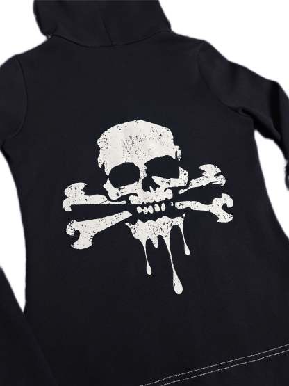 Knockout Slim Fit Black Hoodie with Zebra Pattern Hood Lining & Rivet Details