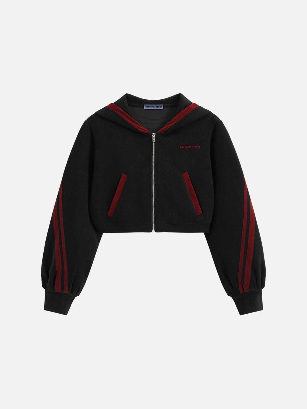 Aelfric Eden Cropped Contrast Stripe Zip Up Hoodie