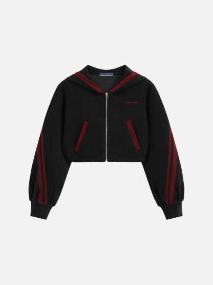 Aelfric Eden Cropped Contrast Stripe Zip Up Hoodie