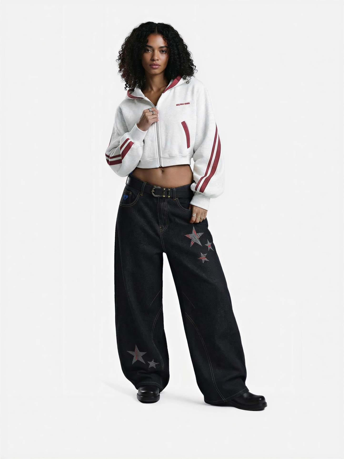 Aelfric Eden Cropped Contrast Stripe Zip Up Hoodie