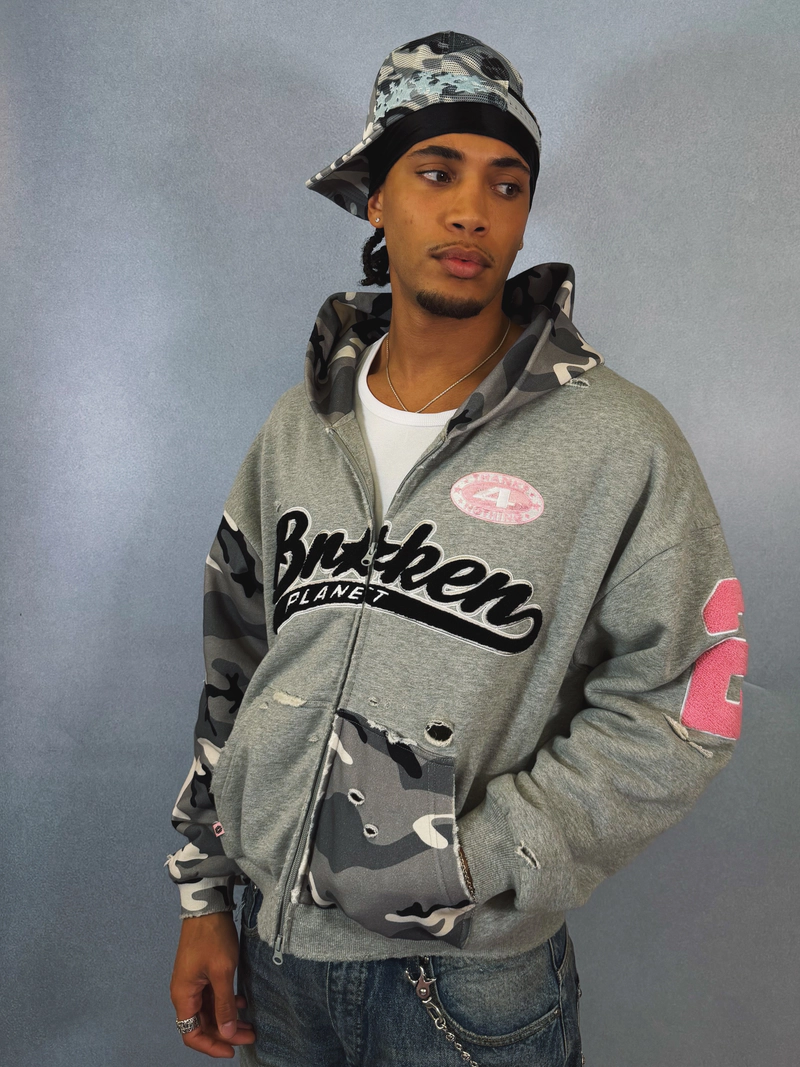 DECONSTRUCTED SNOW CAMO ZIP-UP