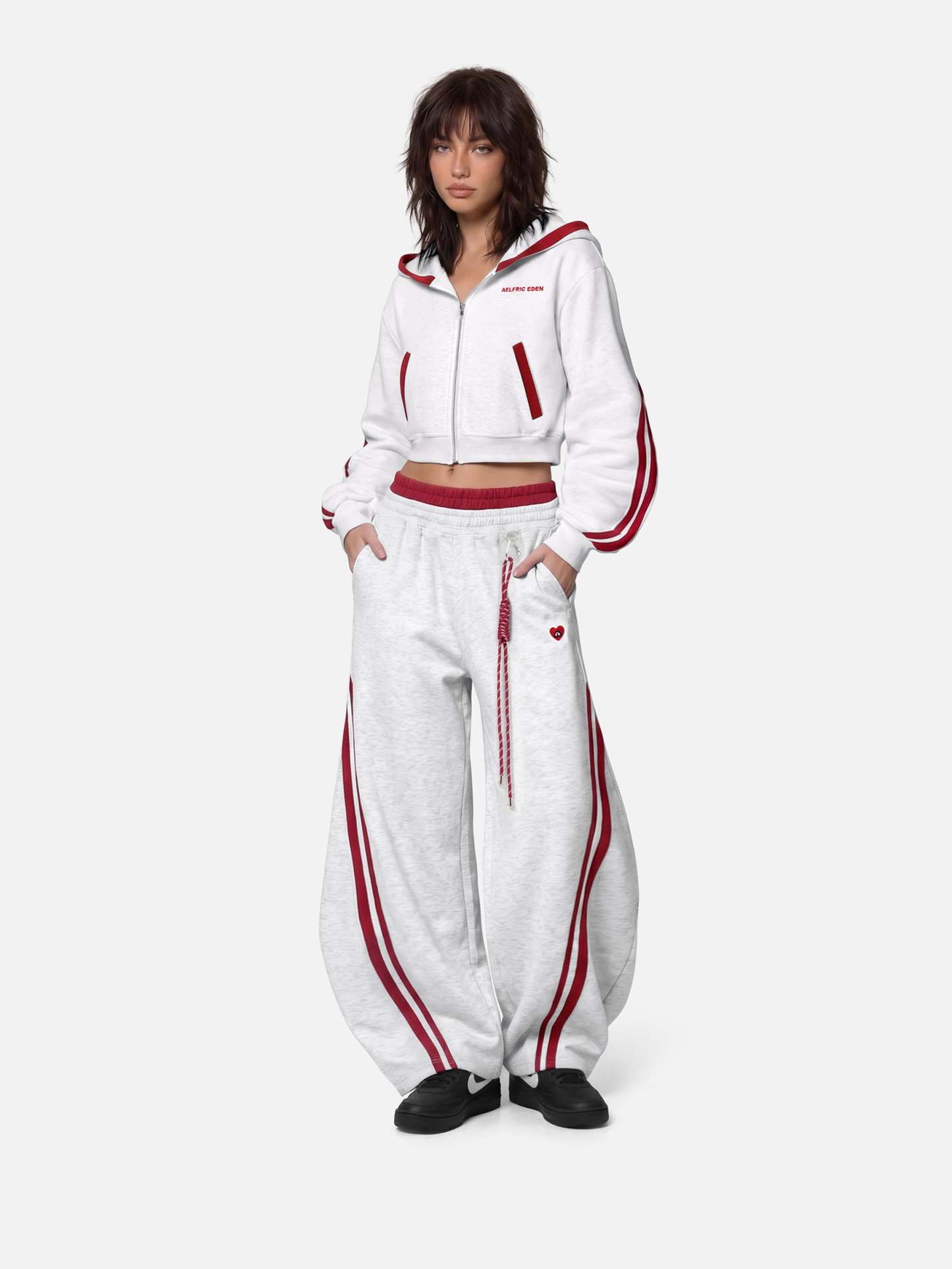 Aelfric Eden Cropped Contrast Stripe Zip Up Hoodie