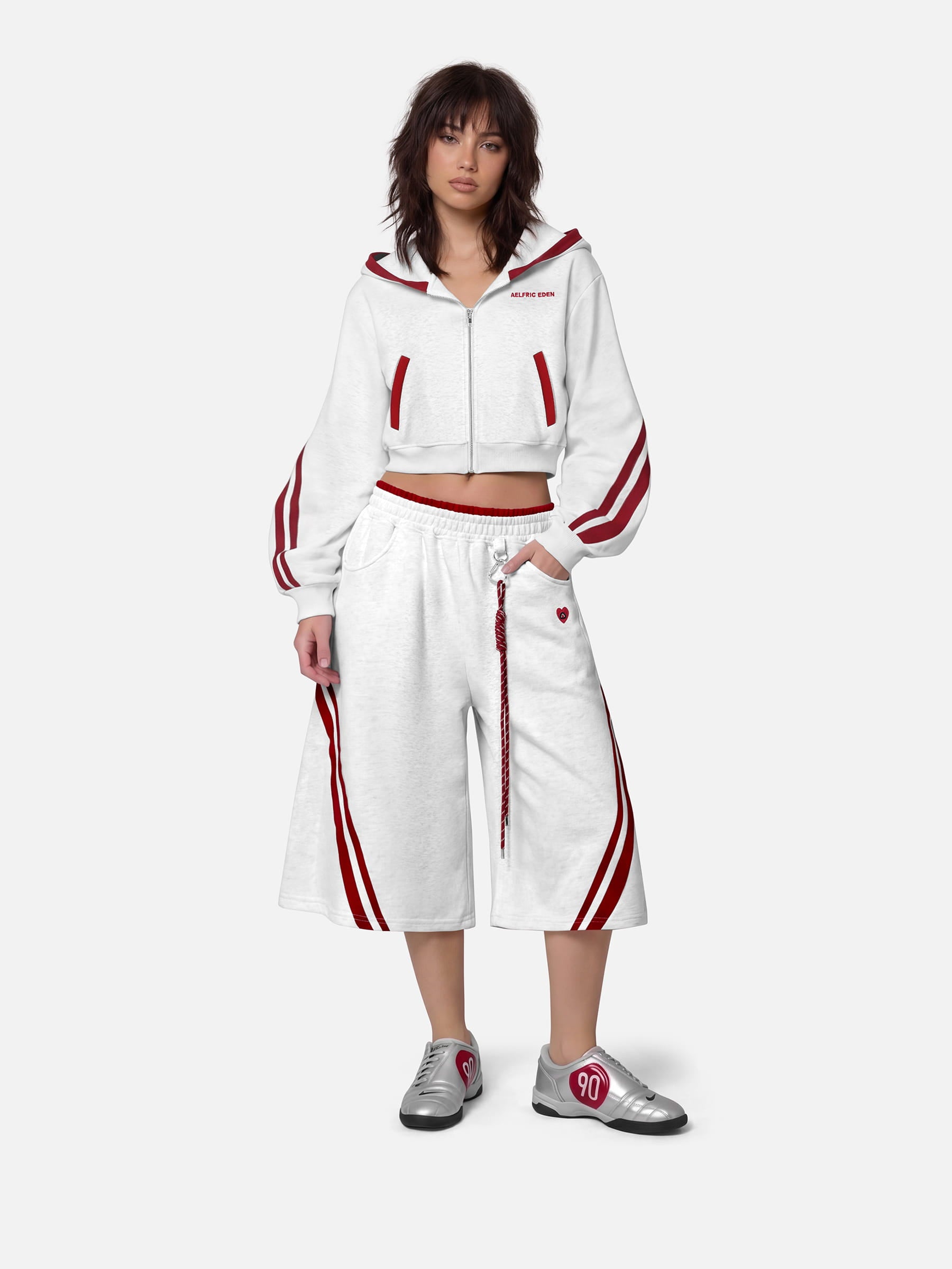 Aelfric Eden Cropped Contrast Stripe Zip Up Hoodie