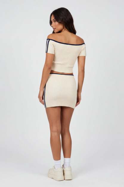 Graphic Off Shoulder Top & Mini Skirt Set