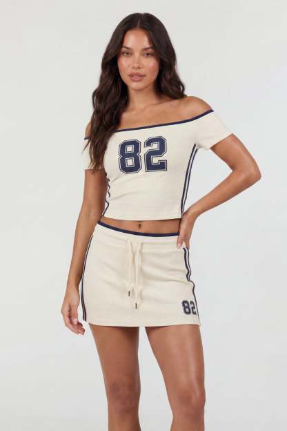 Graphic Off Shoulder Top & Mini Skirt Set