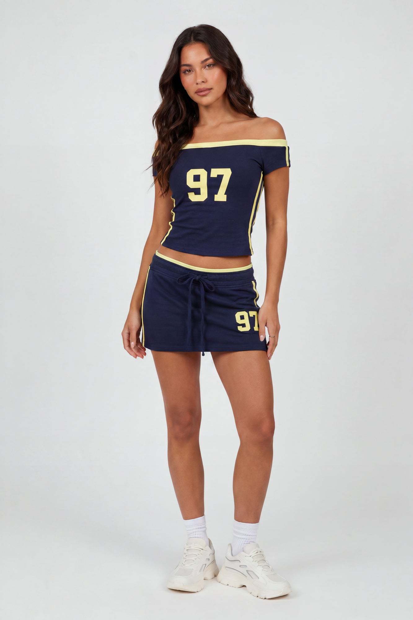 Graphic Off Shoulder Top & Mini Skirt Set
