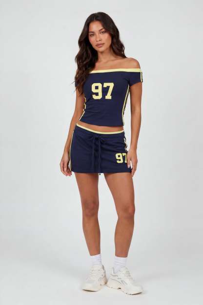 Graphic Off Shoulder Top & Mini Skirt Set