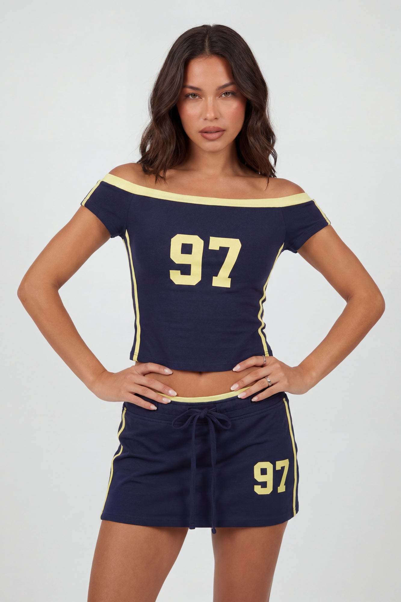 Graphic Off Shoulder Top & Mini Skirt Set