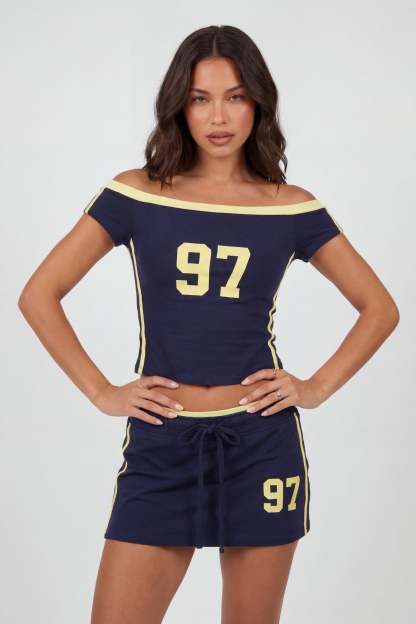 Graphic Off Shoulder Top & Mini Skirt Set