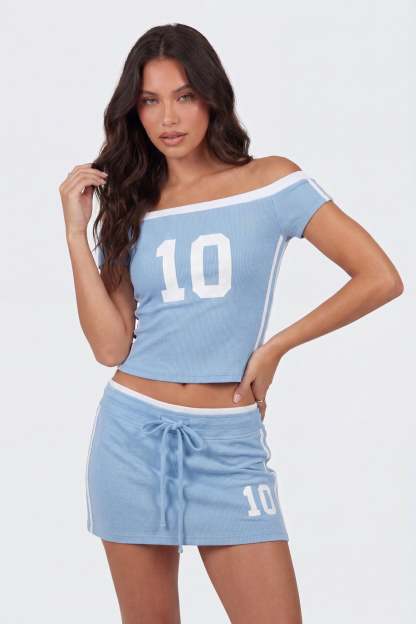 Graphic Off Shoulder Top & Mini Skirt Set