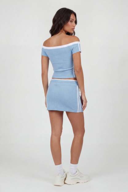 Graphic Off Shoulder Top & Mini Skirt Set