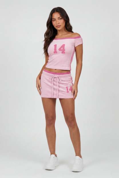 Graphic Off Shoulder Top & Mini Skirt Set