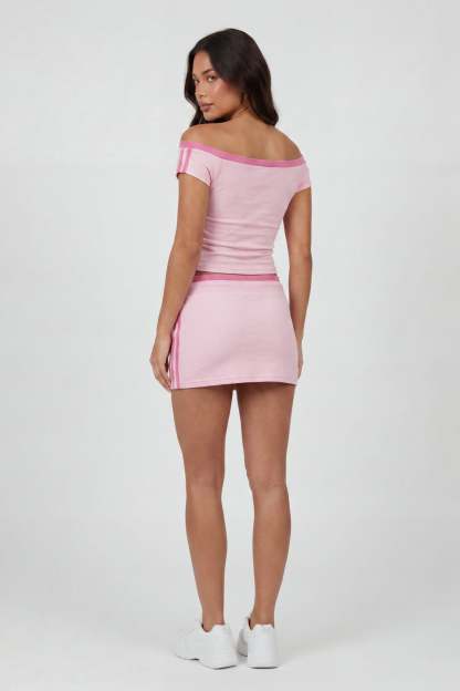Graphic Off Shoulder Top & Mini Skirt Set