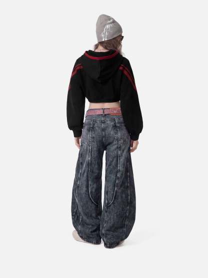 Aelfric Eden Cropped Contrast Stripe Zip Up Hoodie