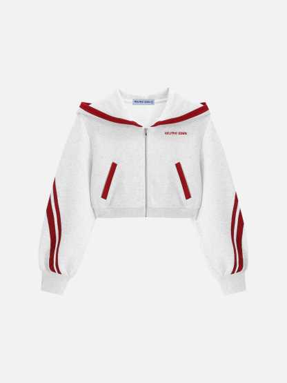 Aelfric Eden Cropped Contrast Stripe Zip Up Hoodie