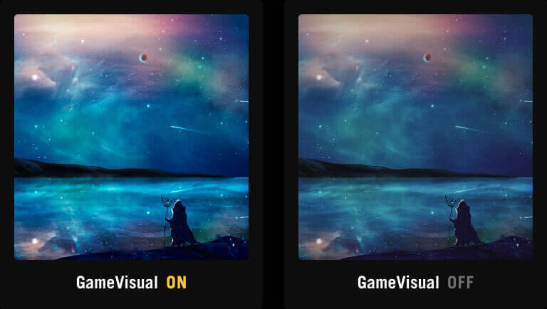 Vibrant image of a person standing on the beach against a beautiful night sky / Identical image of a person standing on the beach against a beautiful night sky, with less vivid color