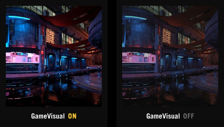 A vibrant cityscape at night / A city scene at night with less vibrant colors