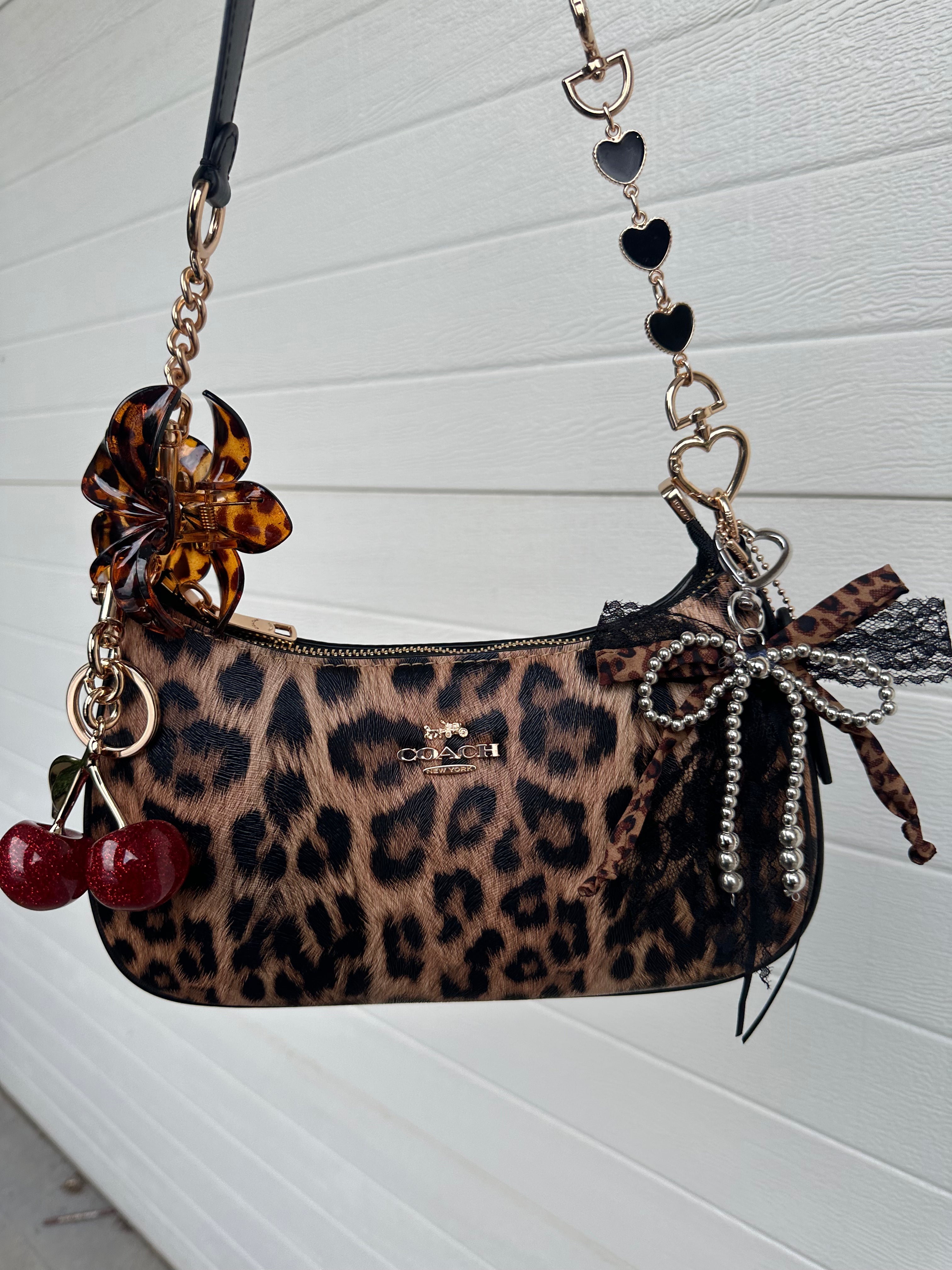 Teri Leopard Black Shoulder Handbag